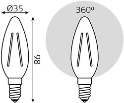 led лампа Gauss Filament 103801207 - размеры