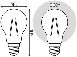 led лампа Gauss Filament Elementary A60 Е27 11 Вт - размеры