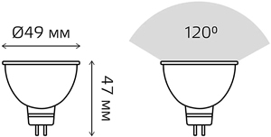 led лампа MR16 GU5.3 Gauss 13524 Elementary - размеры