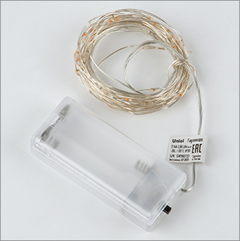 led гирлянда Uniel ULD-S0500-050 SCB 2AA Amber IP20 Dew - питание от 2 батареек АА