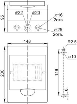 корпус IEK ЩРН-П-6 IP41 Krepta 3 - размеры