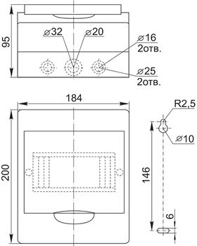 корпус IEK ЩРН-П-8 IP41 Krepta 3 - размеры