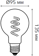 led лампа Gauss Filament Flexible 6Вт с колбой G95 - размеры