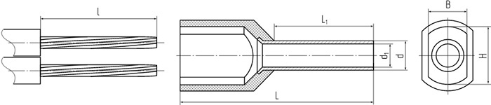 наконечник штыревой втулочный изолированный двойной НШВИ(2) КВТ - размеры