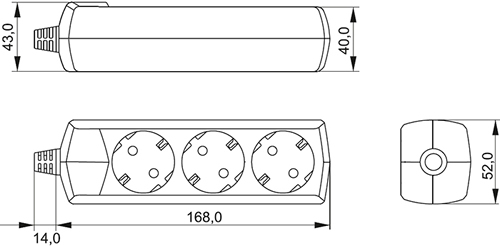 удлинитель 3-местный Generica с з/к - размеры