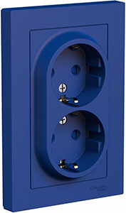 розетка 2-местная Systeme Electric AtlasDesign, з/к, шторки, аквамарин - внешний вид