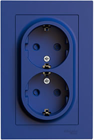 розетка 2-местная Systeme Electric AtlasDesign, з/к, шторки, аквамарин - внешний вид