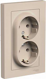 розетка 2-местная Systeme Electric AtlasDesign, з/к, в сборе, песочный - внешний вид