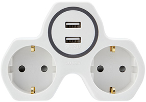 разветвитель 2-местный Rexant 11-1089 с з/к и шторками + 2 USB (2,4 А) - внешний вид