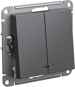 выключатель 2-клавишный Systeme Electric AtlasDesign, с подсветкой, базальт - внешний вид