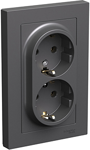 розетка 2-местная Systeme Electric AtlasDesign, з/к, в сборе, базальт - внешний вид