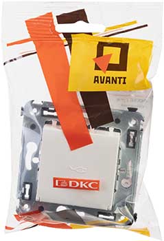 розетка 1-местная DKC Avanti, з/к + шторки + крышка, цвет белое облако - упаковка