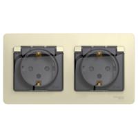 Глосса бежевый розетка скрытая 2-мест заземление с крышкой шторки IP44 
