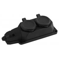 Колодка 2-мест 16А черный каучук заземление IP44