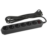 Фильтр сетевой 6-мест 3м ПВС 3*0,75 черный выкл ЭРА 