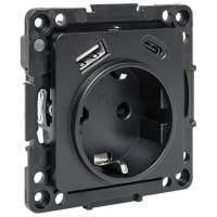 Стокгольм черный механизм розетки скрытая 1-мест заземление шторки IP20 typeA-typeC