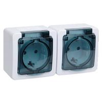 Гермес дымчатый розетка открытая 2-мест заземление с крышкой IP54 