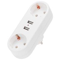 Разветвитель 2-мест 16А заземление 2*USB белый прямоугольник пластик Rexant 