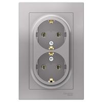 Атлас алюминий розетка скрытая 2-мест заземление IP20 