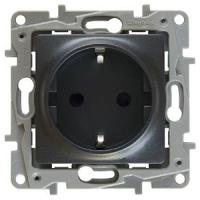 Этика антрацит розетка скрытая 1-мест заземление шторки IP31 