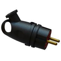 Вилка 16А угловая с ушком заземление черный каучук IP44 PlexUp