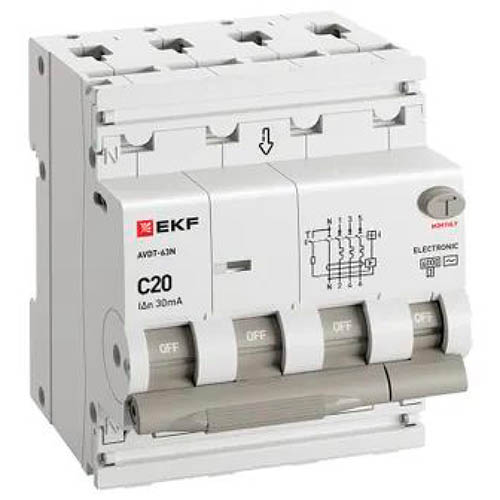 Дифавтомат 4Р 20А C тип AC 30мА 6кА 4мод АВДТ-63N EKF PROxima
