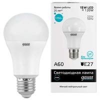 Лампа свд 220В E27 15Вт 4100К 1480лм стандарт A60 матовая Gauss 
