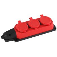 Колодка 3-мест 16А красный каучук заземление IP44 ЭРА 