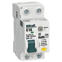 Дифавтомат 2Р 16А C тип A 30мА 6кА 2мод ДИФ-103 DEKraft