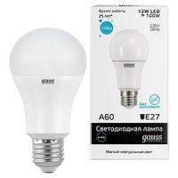 Лампа свд 220В E27 12Вт 4100К 1170лм стандарт A60 матовая Gauss 