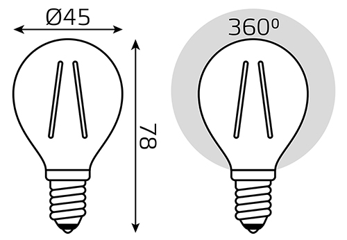 Лампа шар свд Е14 7Вт 4100К 580лм G45 прозрачный филамент Gauss 3шт комплект