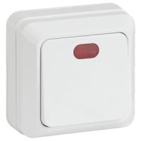 Квадро белый выключатель 1кл с подсветкой открытая 10А IP20 