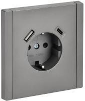 Фортепиано сталь розетка скрытая 1-мест заземление шторки USB IP20 18Вт