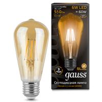 Лампа свд 220В E27 6Вт 2400К 550лм стандарт ST64 золотистая филамент Gauss 