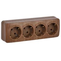 Глори дуб розетка открытая 4-мест заземление IP20