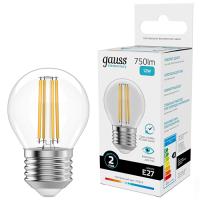 Лампа шар свд Е27 12Вт 4100К 750лм G45 прозрачный филамент Gauss 