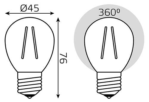 Лампа шар свд Е27 12Вт 4100К 750лм G45 прозрачный филамент Gauss 