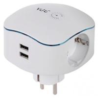 Разветвитель 3-мест 16А заземление 2*USB белый прямоугольник пластик ЭРА 