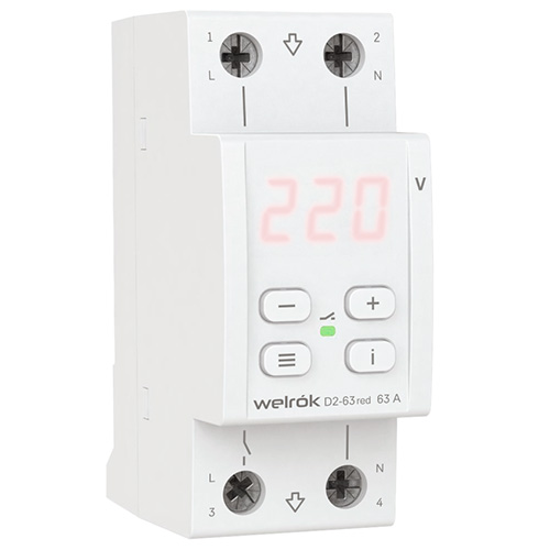 Реле напряжения 1ф 63А 2мод D2-63 Welrok RED