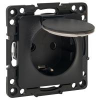 Стокгольм черный розетка скрытая 1-мест заземление с крышкой шторки IP44 