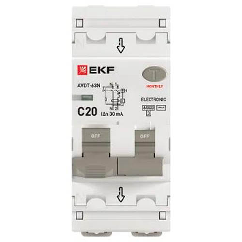 Дифавтомат 2Р 20А C тип AC 30мА 6кА 2мод АВДТ-63N EKF PROxima