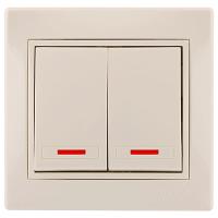 Мира выключатель скрытая бежевый 2кл 10А с подсветкой IP20 
