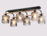 Светильник потолочный (люстра) 6*40Вт E27 черный/дерево