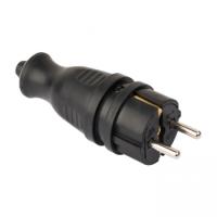 Вилка 16А прямая заземление черный каучук IP44 EKF 