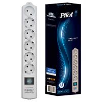 Фильтр сетевой 6-мест 1,8м ПВС 3*0,75 белый выкл Pilot