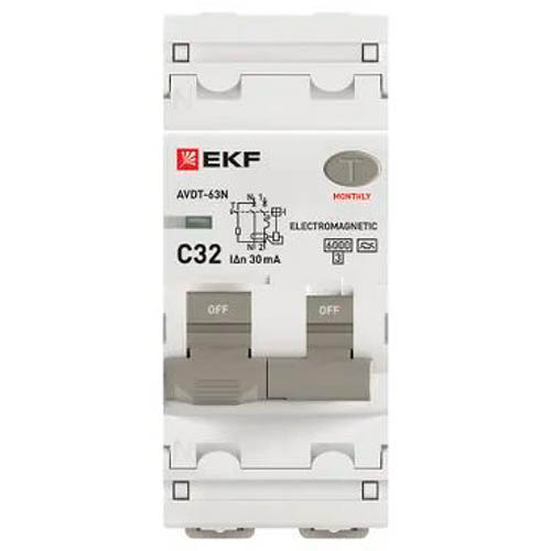 Дифавтомат 2Р 32А C тип A 30мА 6кА 2мод АВДТ-63N EKF PROxima