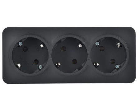 Глори черный розетка открытая 3-мест заземление IP20 