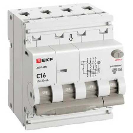 Дифавтомат 4Р 16А C тип A 30мА 6кА 4мод АВДТ-63N EKF PROxima