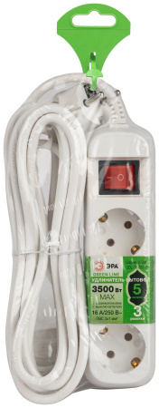Удлинитель 3-мест 5м ПВС 3*1 белый выкл ЭРА  Greenline