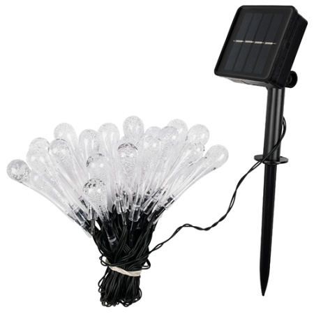 Гирлянда свд на солнечной батарее 6350мм IP55 нить 30свд.капли тепл.бел.8реж